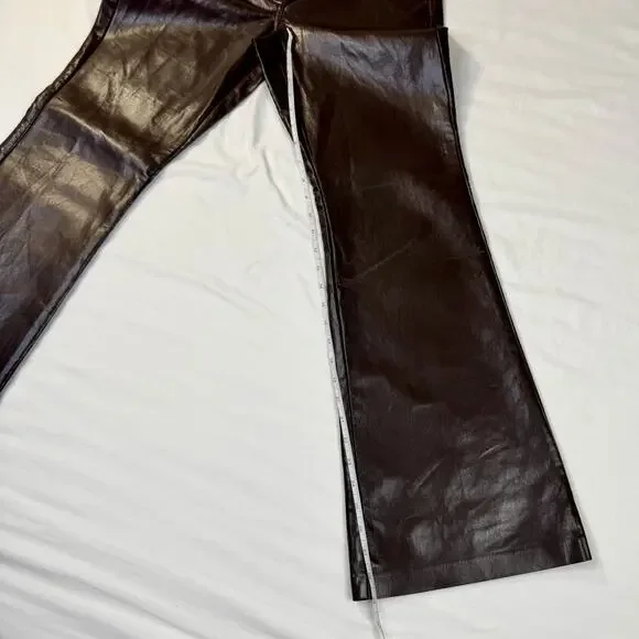 Wilfred Aritzia Brown Faux Leather Flare Pants Women's 8 Y2K 90s Bootcut Concert - Picture 3 of 16